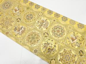 本金　華紋に鴛鴦・草花模様織り出し　袋帯